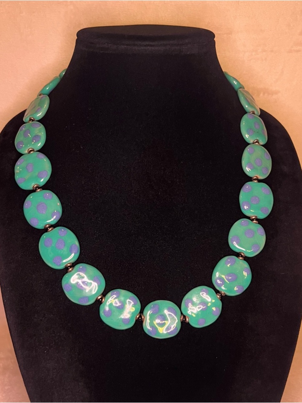 Green and Purple Polka Dot Glass Statement Necklace